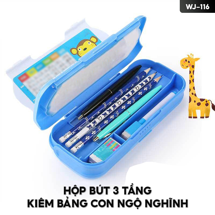 Hộp Đựng Bút 2 Mặt Có Ke Gim Bút Tiện Lợi Chất Liệu Nhựa Gọn Nhẹ 20.5x9cm WJ-116