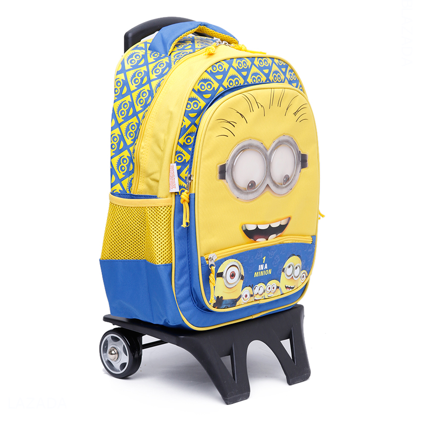 Balo kéo trẻ em 15'' hình Minions với đôi mắt nhúc nhích siêu đáng yêu màu vàng xanh dương dành cho học sinh ,bé trai - BLKMI15VX (35x18x42cm)