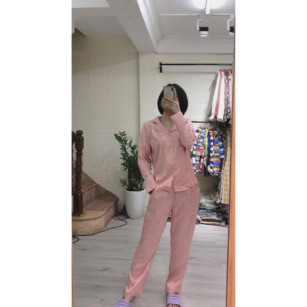 freeship Bộ ngủ lua pijama dài tay chất satin siêu mềm mịn cao cấp màu hồng vỏ đỗ ( Ảnh chụp thật 100%)