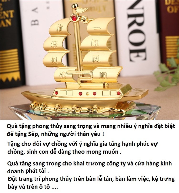 Mô hình thuyền buồm phong thủy pha lê và hợp kim trang trí sang trọng