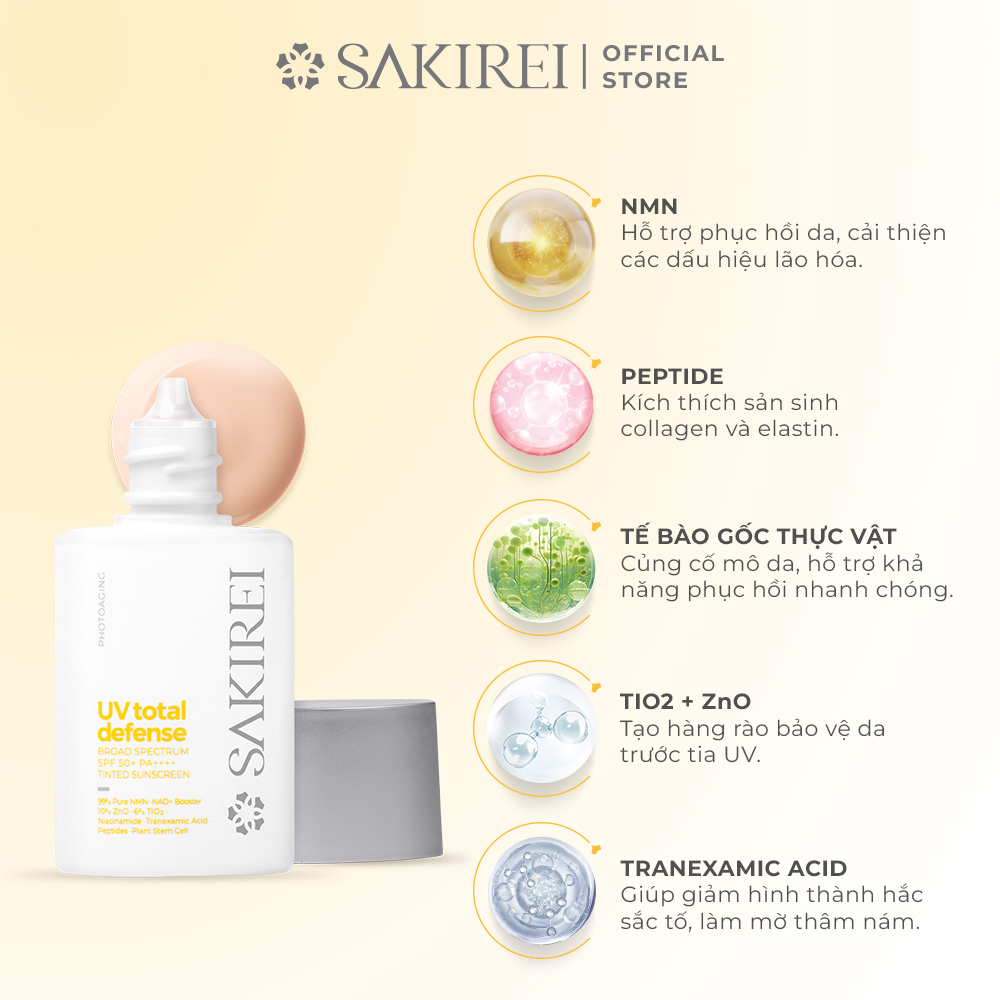 Combo 2 Chống nắng vật lý bảo vệ da Sakirei UV Total Defense Broad Spectrum SPF 50+ PA++++ 50ml