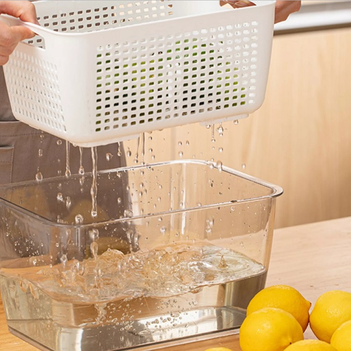 Hộp Nhựa Đựng Thực Phẩm Tủ Lạnh 2 Lớp Có Lỗ Thoát Nước Bảo Quản Rau Củ Dung Tích 1700 ML