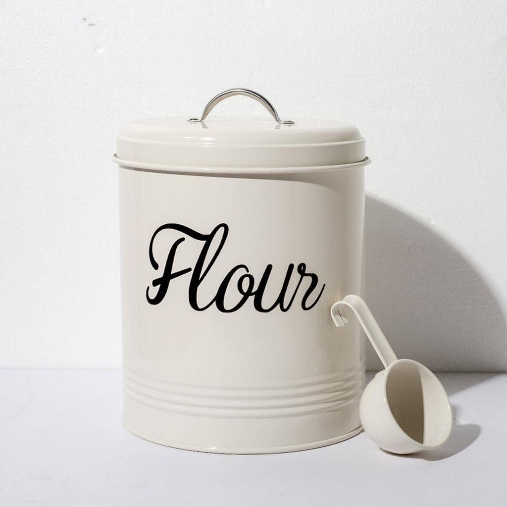 White Flour Storage Tin 5L Container 17x20.5cm