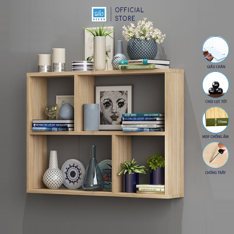 Kệ Sách Treo Tường Chữ Nhật Kết Cấu Giấu Chân Chắc Chắn Sib Decor - Vân Gỗ Sồi - 80 X 65 X 15 Cm