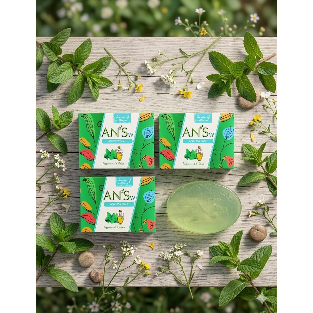 Combo 3 Xà Phòng Thiên Nhiên AN'Sw Tinh Dầu Bạc Hà Trà Xanh 100g