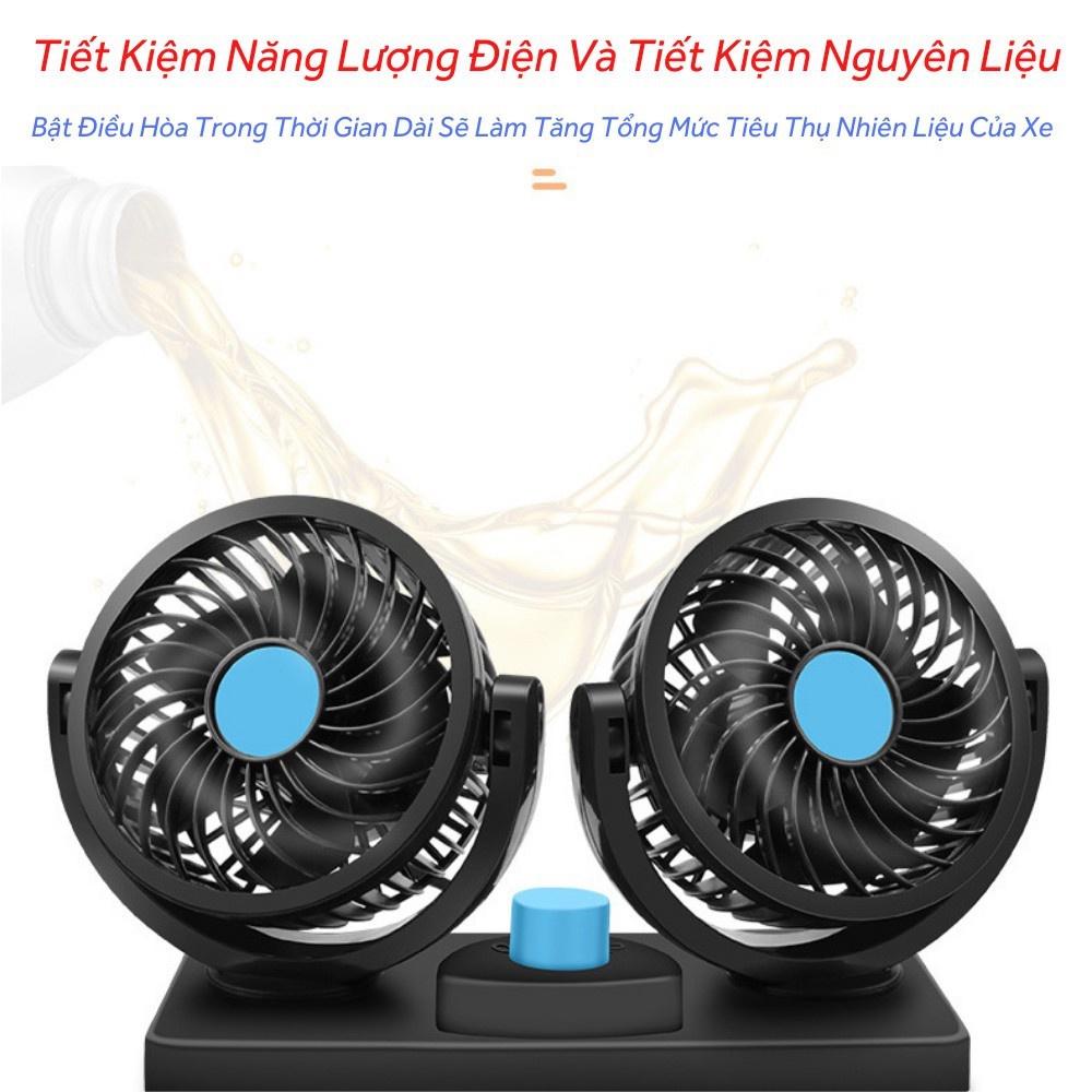 Quạt mini ô tô cắm tẩu 12v-24v, máy làm mát xe hơi, ô tô tải có 3 chế độ gió khác nhau xoay 360 độ