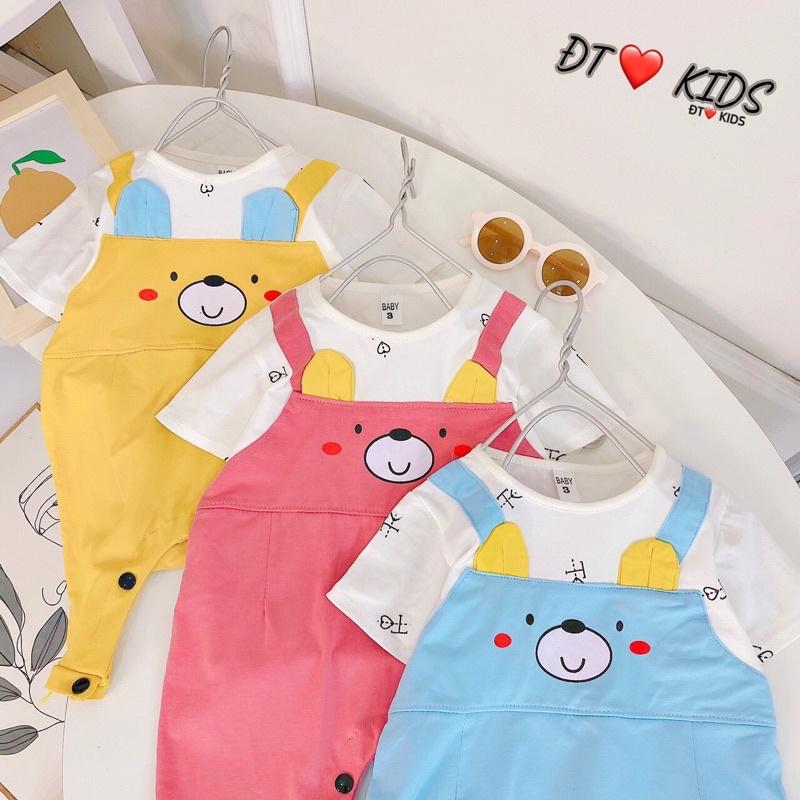 Body yếm liền 3 màu vàng, xanh, hồng cho bé trai và bé gái - body yếm đùi chất cotton sơ sinh mùa hè cún- áo quần trẻ em