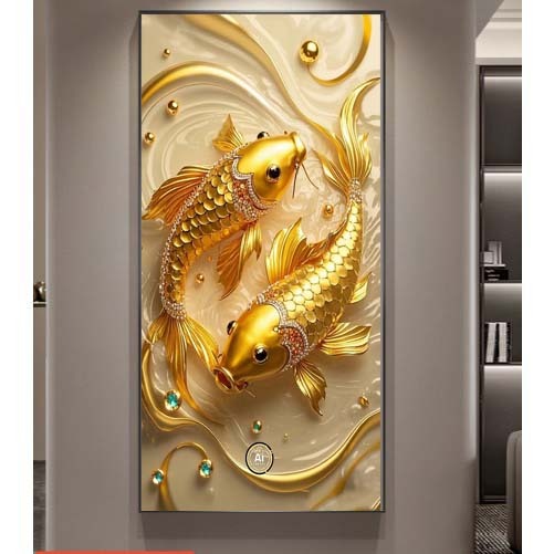 (HCM) Tranh treo tường tráng gương cá chép vàng tài lộc trang trí phòng khách, quà tân gia