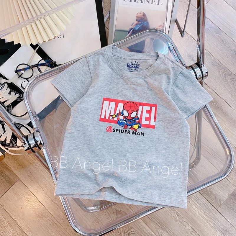Áo cotton cộc tay bé trai in hình Mavel Spider Man với năm màu ghi. vàng. trắng. đen. đỏ sz 25-35kg