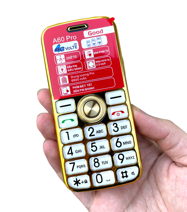 Điện thoại Người Già Good A60 Pro 4G (LTE) Gọi HD Call , Có SOS , Màn lớn - Phím to - Pin trâu - Sạc Type C - Hàng nhập khẩu
