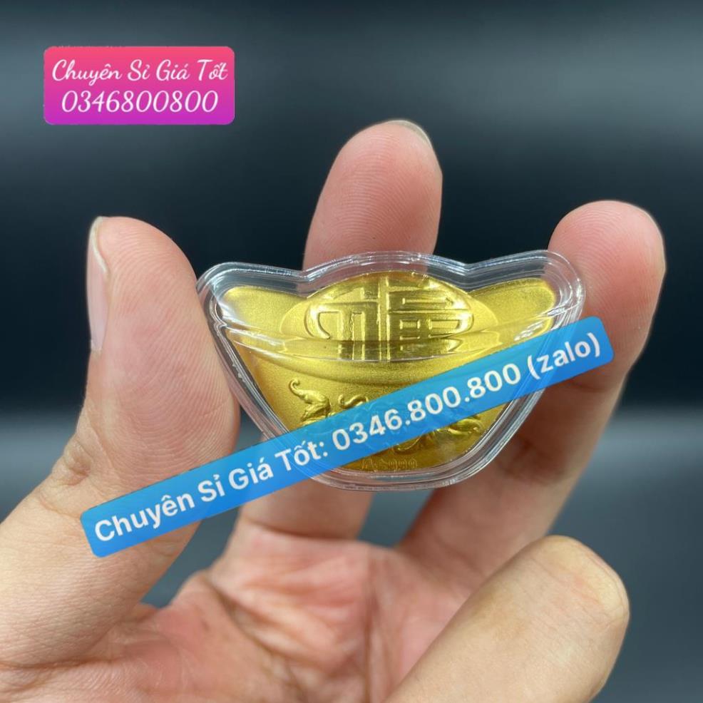 Thỏi Vàng Thần Tài Mạ Vàng Kèm Túi Gấm Phúc Lộc , Làm Quà Tặng Cực Vip Khai Lộc