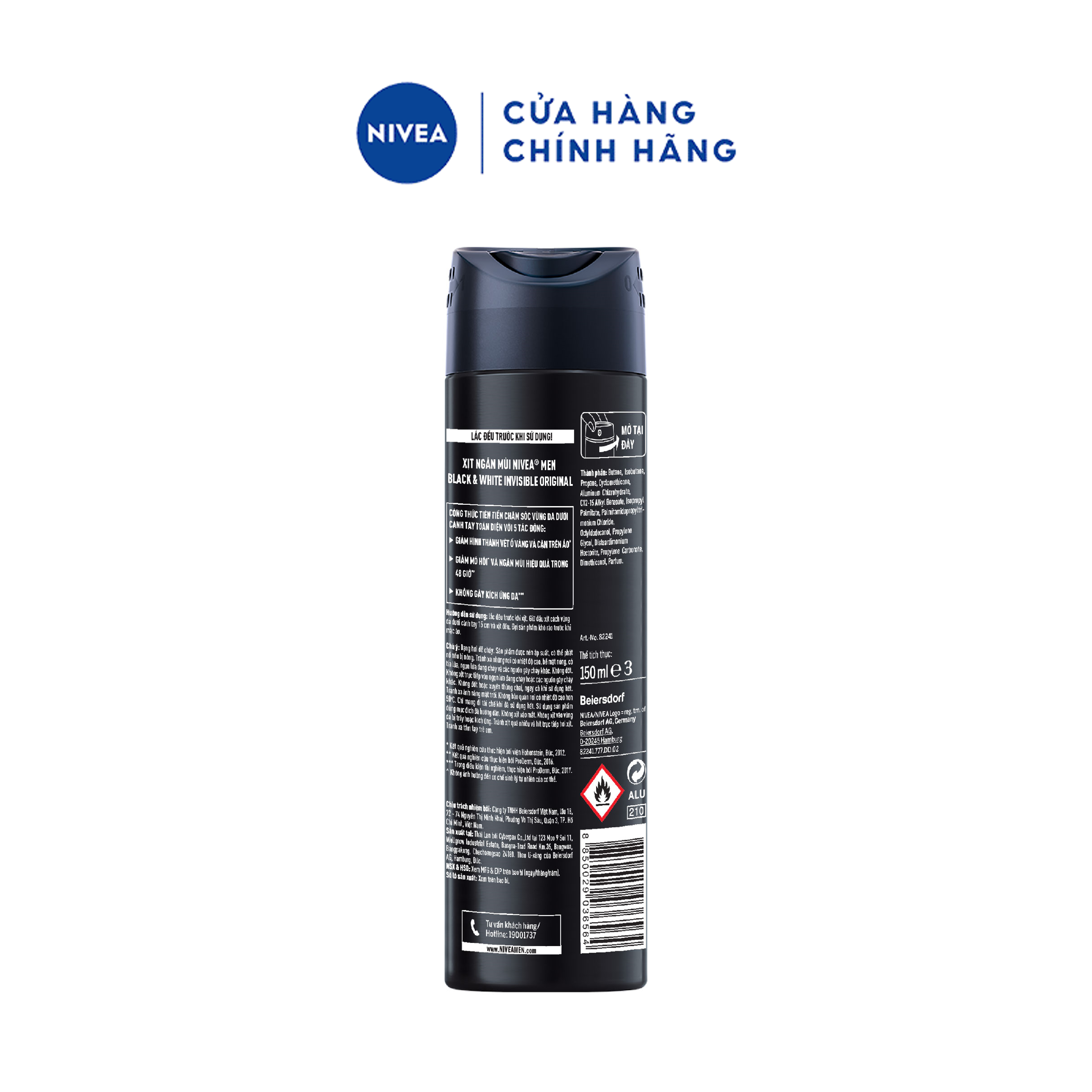 Xịt Ngăn Mùi NIVEA MEN Black&White Ngăn Vệt Ố Vàng Vượt Trội - Hương Nhẹ Nhàng - 82241