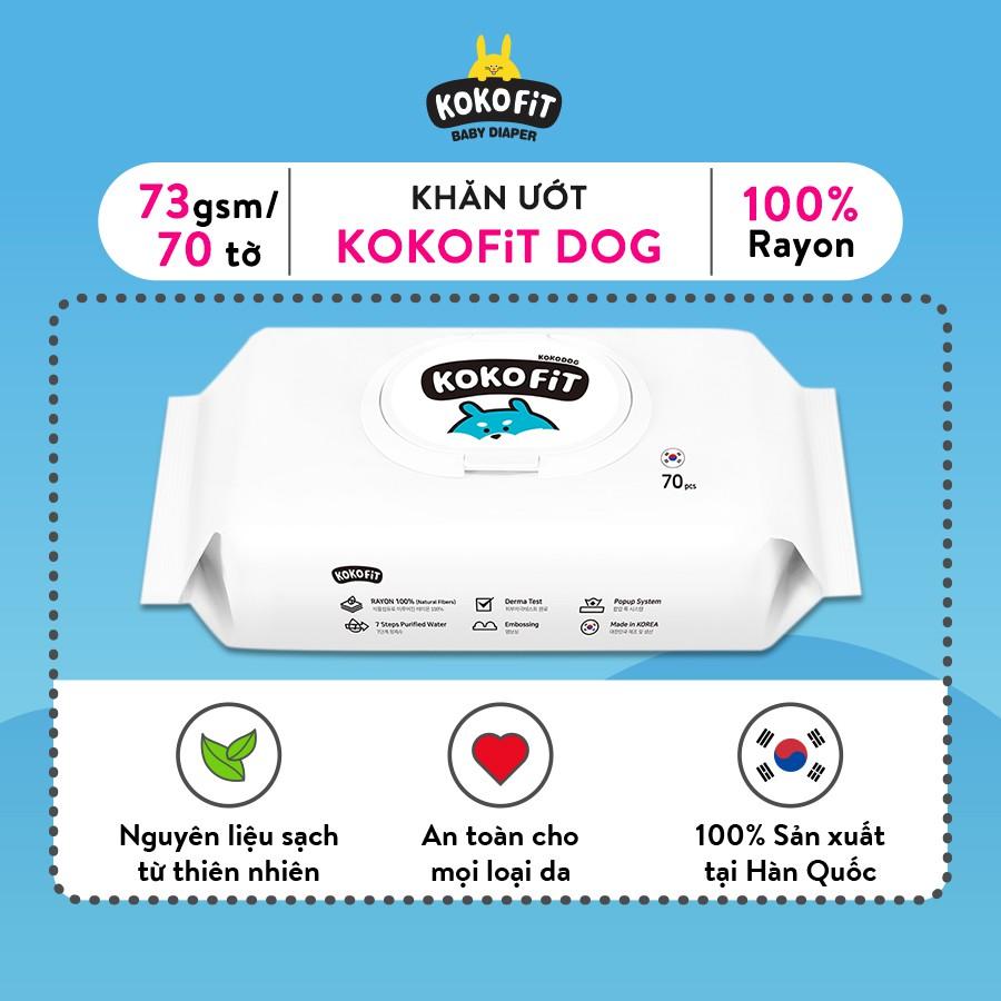 Khăn Ướt Thiên Nhiên KOKOFiT - DOG Hàn Quốc 100% Vải Rayon 70 tờ/hộp 416g