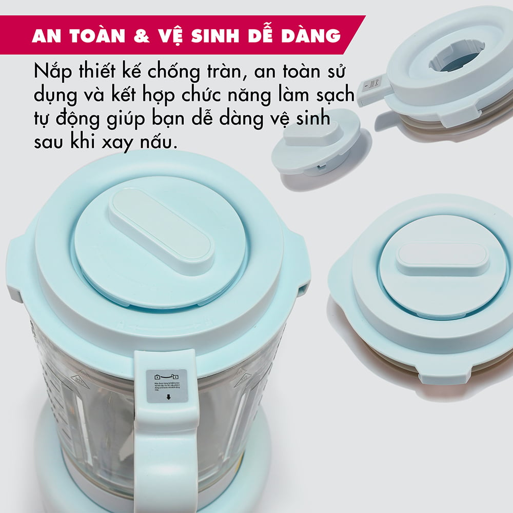 Máy làm sữa hạt, xay sinh tố, nấu cháo dinh dưỡng em bé Mishio cối thủy tinh borisilicate 1.75L - Sữa hạt &amp; chân không