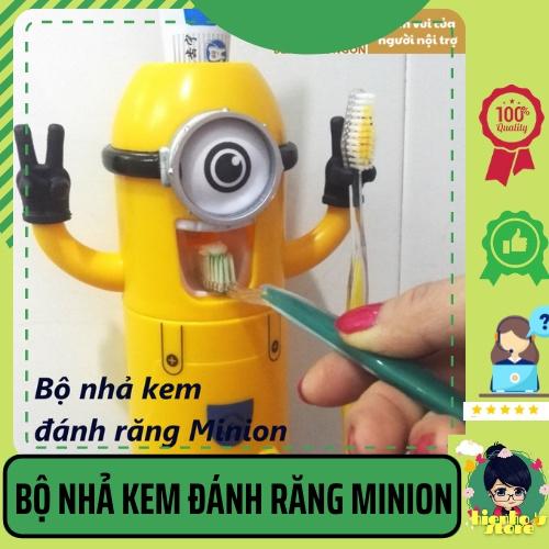 Bộ nhả kem đánh răng Minion ,bộ dụng cụ để bàn chải, kem đánh răng kèm cốc, màu sắc bắt mắt dễ thương HH0081