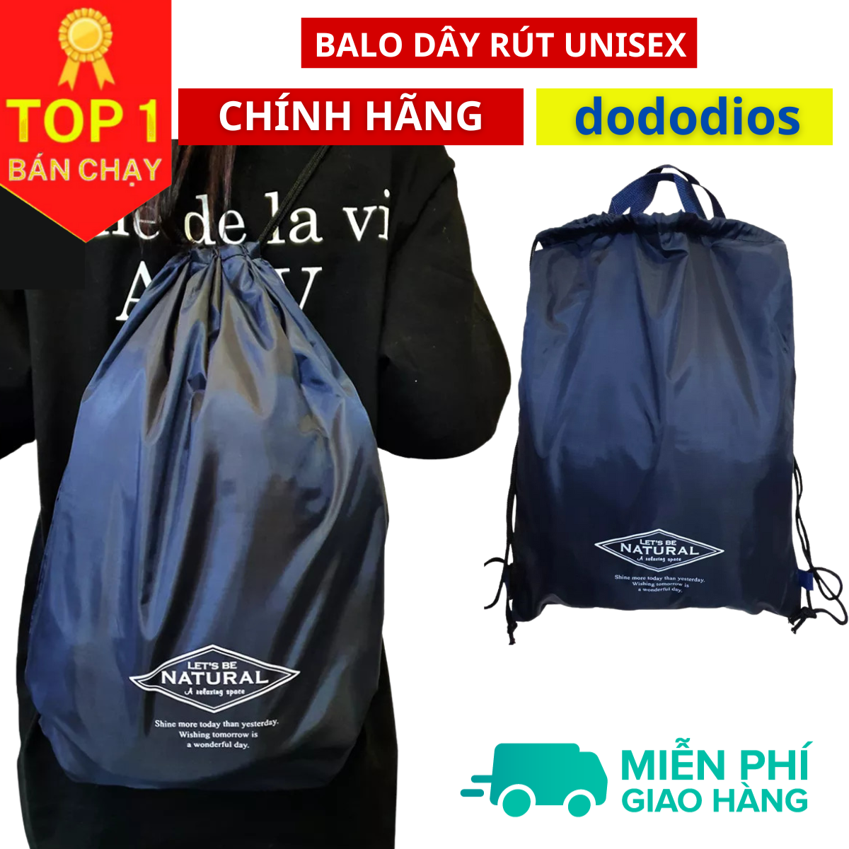 Balo dây rút unisex, Balo dây rút gấp gọn, vải dù chống thấm nước, Balo dây rút unisex, túi gấp, túi dây rút - vải dù chống thấm nước - Chính hãng dododios