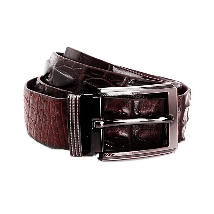 Dây nịt nam da cá sấu Huy Hoàng gai đuôi 4P đầu kim màu nâu đất HT4836