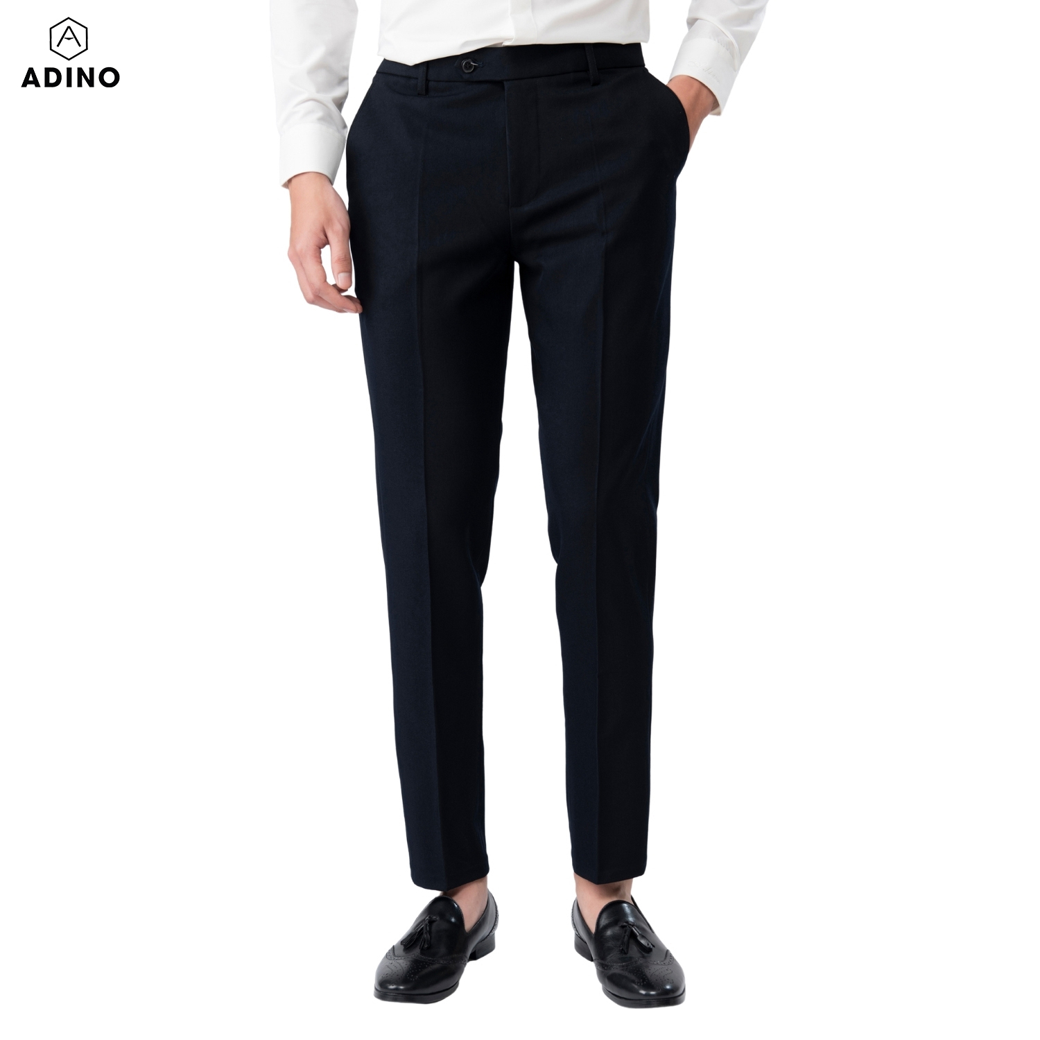 Quần tây âu công sở nam ADINO màu xanh đen  vải cotton dày không bai không xù co giãn nhẹ dáng công sở slimfit ống đứng hơi côn QA79