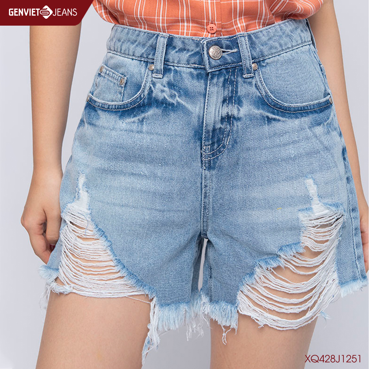 Quần Short Jeans Nữ Rách TuaXQ428J1251