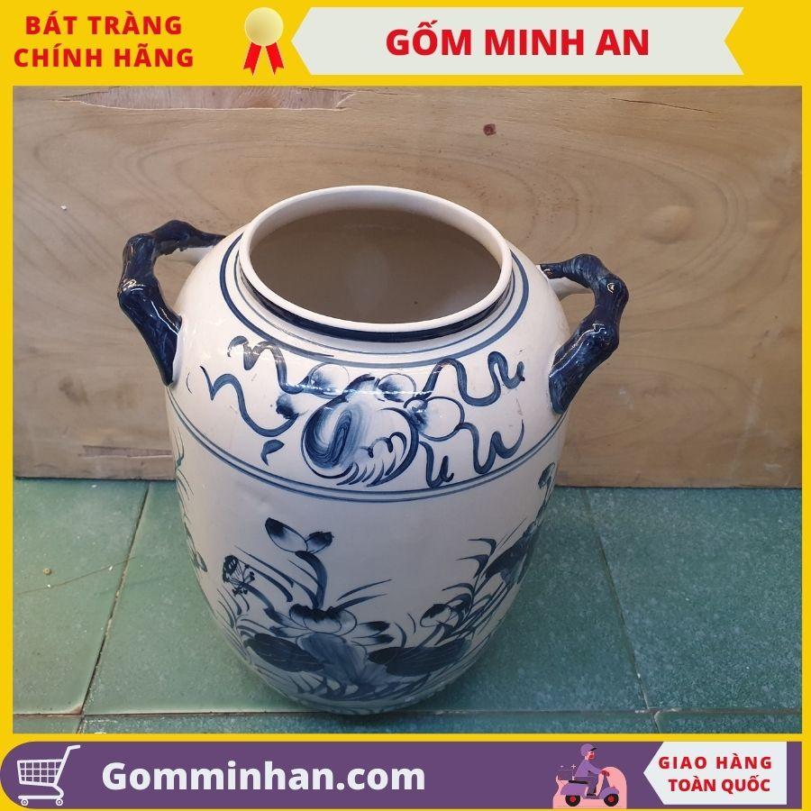 Hũ đựng gạo vẽ sen cá gốm Minh An Bát Tràng dung tích 10l đựng 8kg gạo