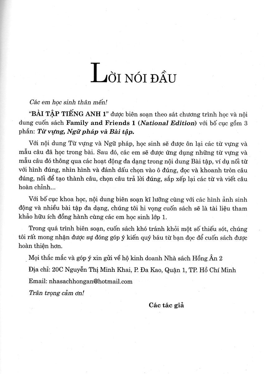 Bài Tập Tiếng Anh 1 (Biên Soạn Theo Bộ Sách Family And Friends 1 National Edition) (HA)