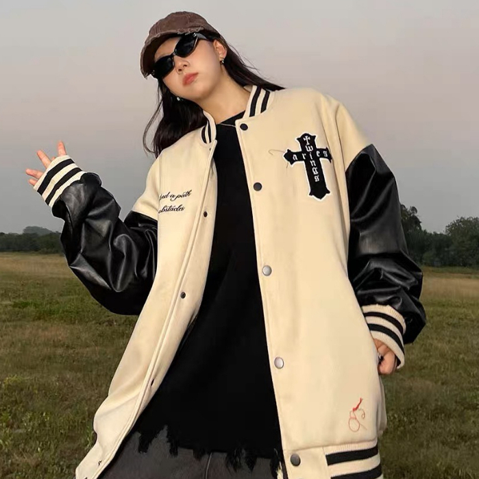 Áo khoác Bomber tay da , varsity jacket nam nữ chất dạ 2 lớp , áo khoác bóng chày local brand unisex