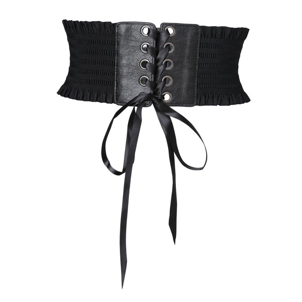 2x Women Lace Up Belt Elastic Waist Belt Dress Waistband White Black