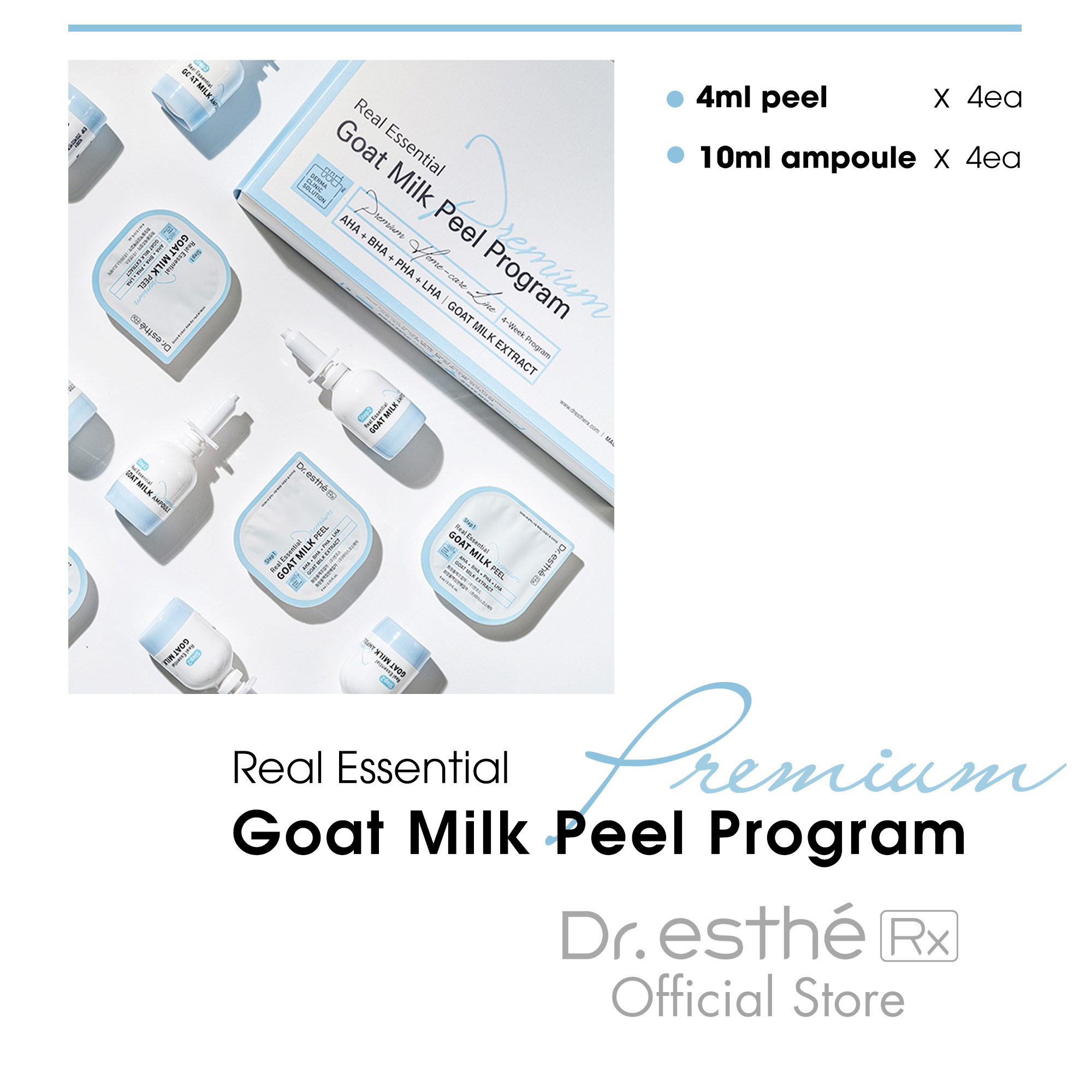 Bộ Peel da sinh học nhẹ nhàng Dr.esthéRx Real Essential Goat Milk Peel Program Premium 4 tuần