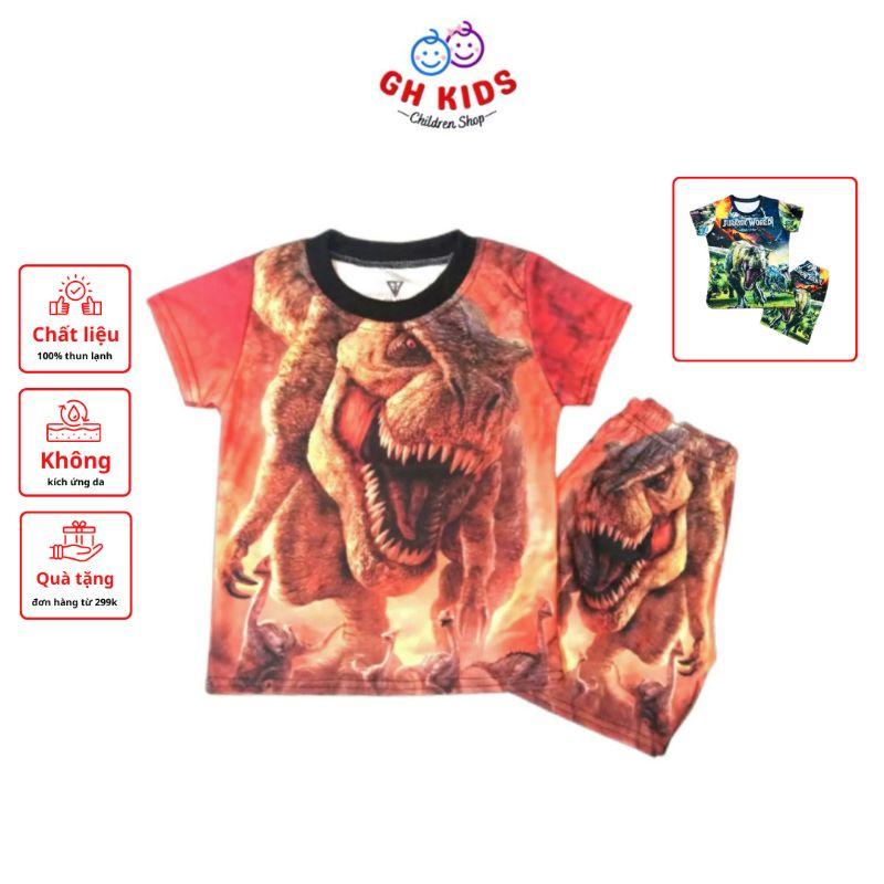Bộ đồ bé trai họa tiết Khủng long T-rex chất liệu thun lạnh mịn mát in hình 3D được các bé trai yêu thích SIZE 5-25kg