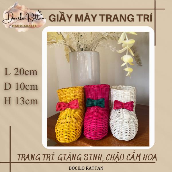 Đồ mây trang trí-Giày Mây Đan Trang Trí Noel; Giày Decor; Giày Đan Bằng Mây; Cắm Hoa Khô, Phụ kiện chụp hình