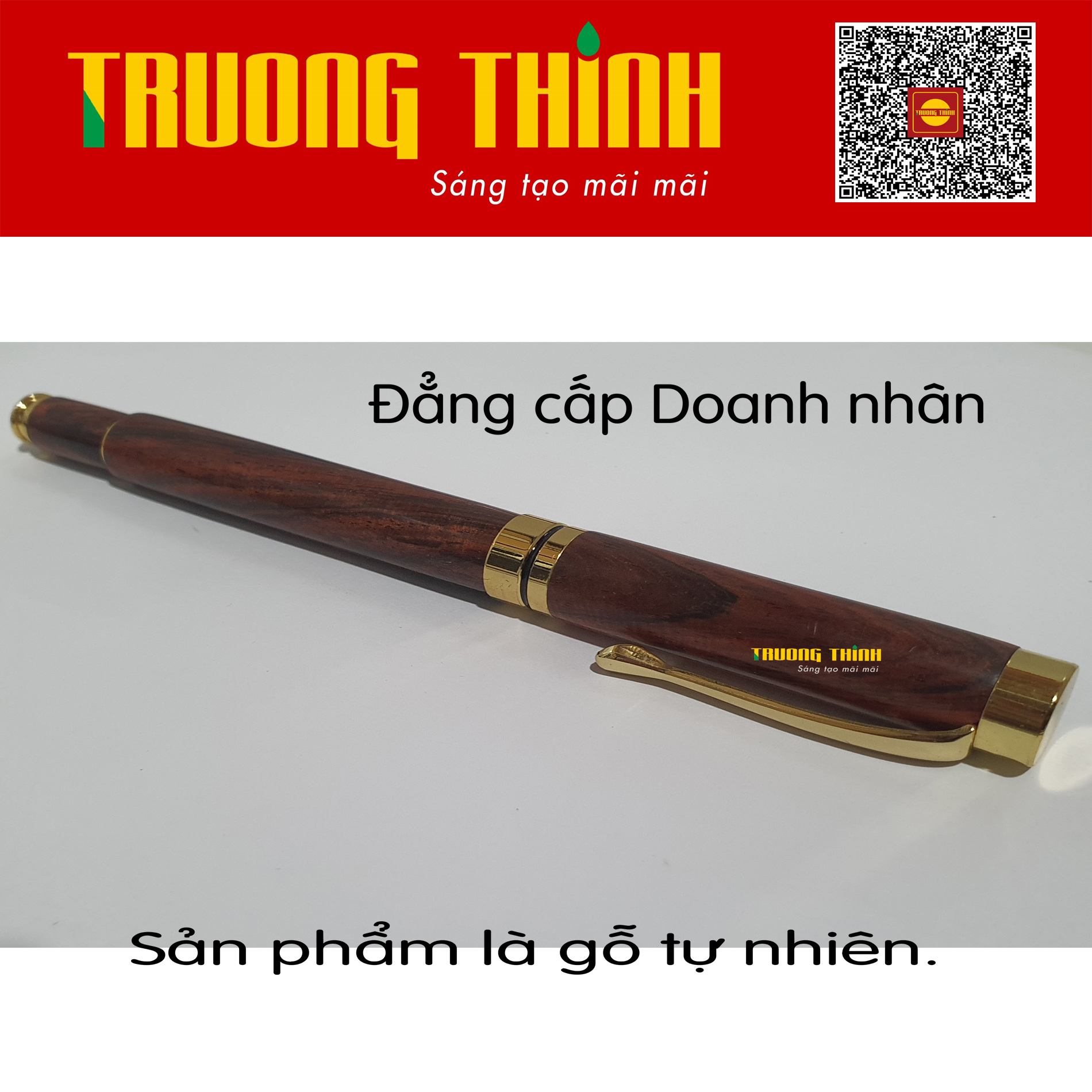 Bút Ký Gỗ Trắc Đỏ Đen Cao Cấp Chính Hãng Trường Thịnh Đẳng Cấp Doanh Nhân - Gắn Đồng Nguyên Khối. Loại Rút 14.5 cm