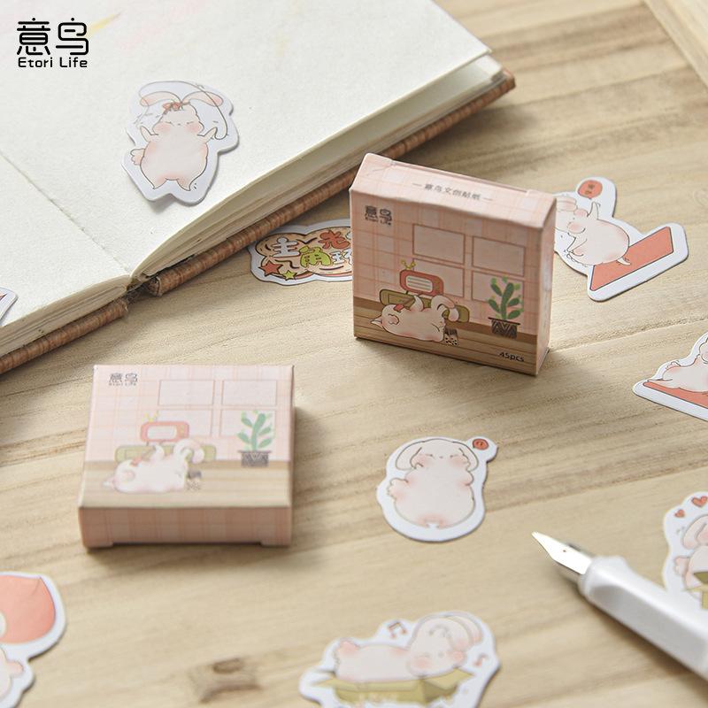 Hộp 45 Sticker Miếng Dán Trang Trí Hình Thỏ Dễ Thương Box Sticker ST237