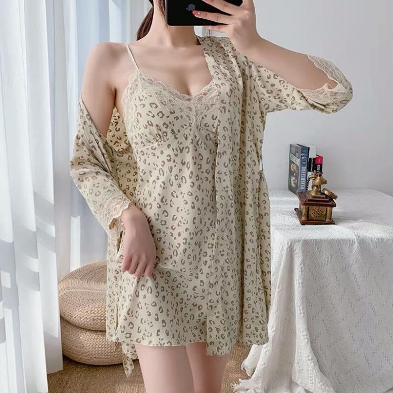 Váy Ngủ Sexy 2 Dây Phối Ren - Áo Choàng Ngủ KIMONO Lụa Satin Cao Cấp  *