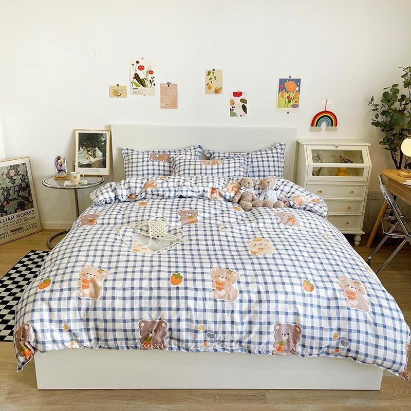 Bộ vỏ chăn ga gối shopquy cotton poly mẫu mới Gấu Xanh Đáng Yêu