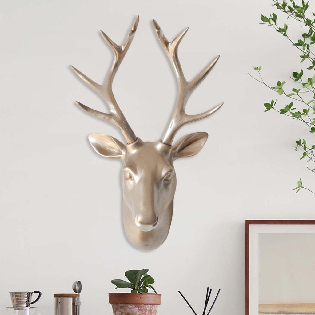 3D Deer Head Statue Wall Mount Animal Figurines Home Office Decor