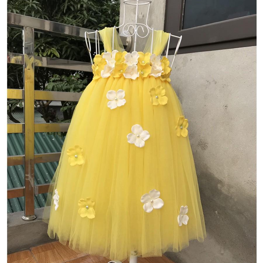 Váy tutu cho bé ️️ Váy tutu vàng tú cầu trắng vàng cho bé gái