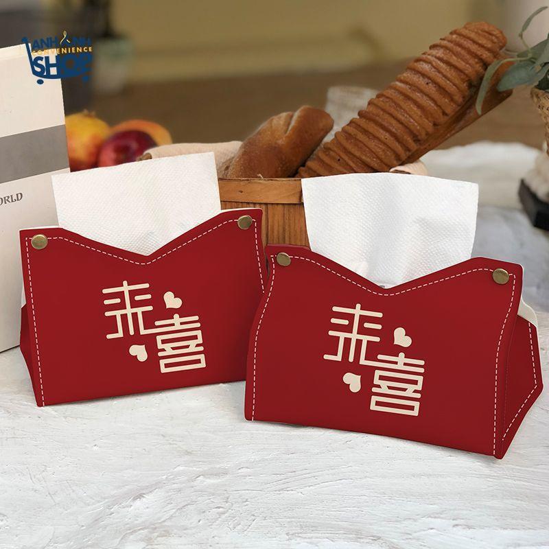 Hộp Da Đựng Giấy Hoặc Đựng Đồ Cá Nhân Màu Đỏ May Mắn
