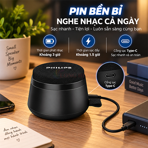 Loa Bluetooth Philips TAS1202BK/70 - Hàng chính hãng