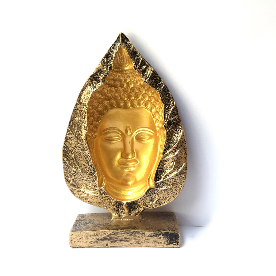 Tượng đá phật 3D lá bồ đề - màu nhũ vàng