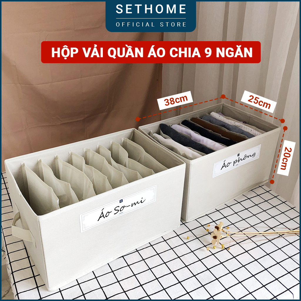 Hộp vải đựng quần áo chia ngăn SETHOME chất liệu vải không dệt giỏ đựng quần áo đồ lót chia 9 ngăn mềm