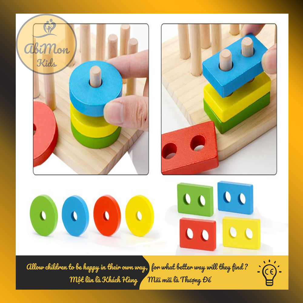 Bộ Thả 4 Cọc Hình Khối Bằng Gỗ Cho Bé || Montessori cao cấp || Đồ chơi Gỗ - Giáo dục - An toàn - Thông minh