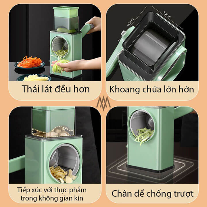 Dụng Cụ Thái Cắt Bào Sợi Rau Củ Quả Đa Năng 4 in 1 bằng thép không gỉ Cỡ Lớn, Thái Lát siêu mỏng, bào sợi, nạo rau củ, xay nghiền hạt - Tặng kèm lưỡi cao cấp