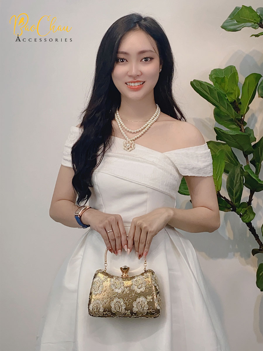 Ví Nữ Đi Tiệc Thêu Hoa Văn Hoàng Gia Cao Cấp - Bảo Châu