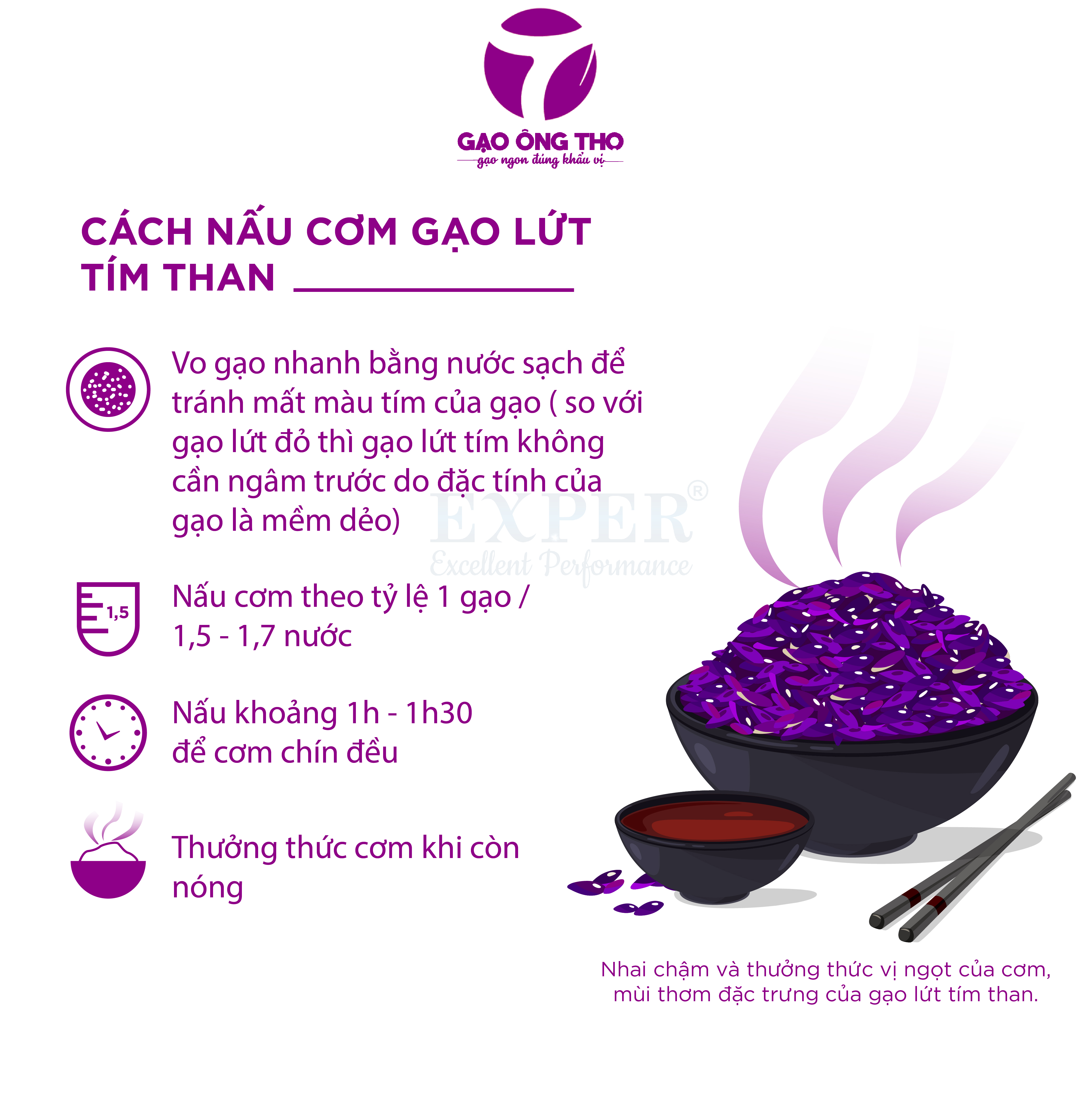 Gạo Lứt Tím Than Túi 1Kg - Gạo Ông Thọ - Thơm mềm dẻo, tốt cho sức khỏe