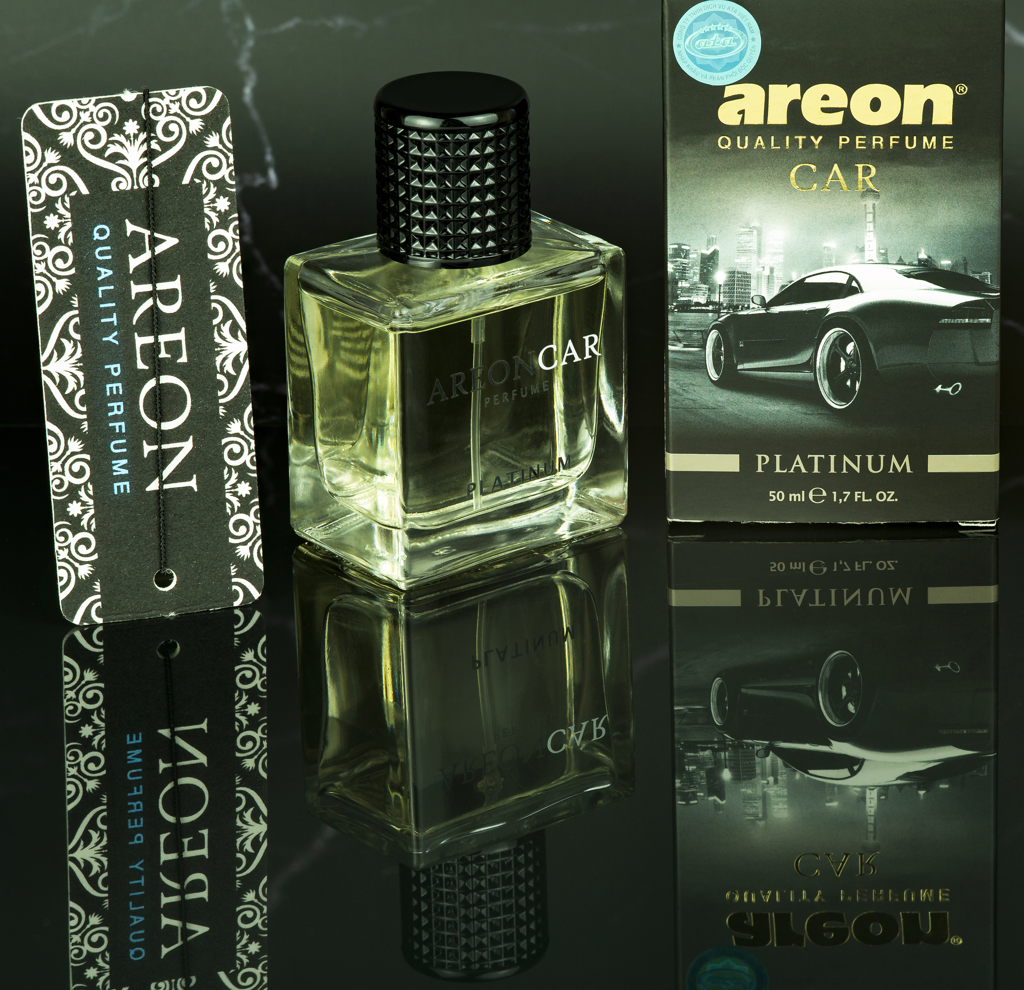 Nước Hoa Ô Tô AREON Car Platinum Perfume 50ml - NHẬP KHẨU BULGARIA - TẶNG Lá Thơm AREON Gold Amber - Hàng Chính Hãng