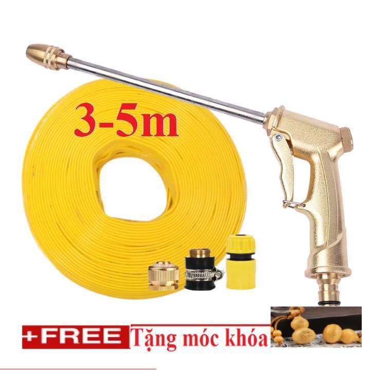 Bộ dây vòi xịt nước rửa xe, tưới cây tăng áp 3 lần, loại 3m, 5m 206701-3Dđầu đồng,cút,nối đồng+ tặng móc khoá