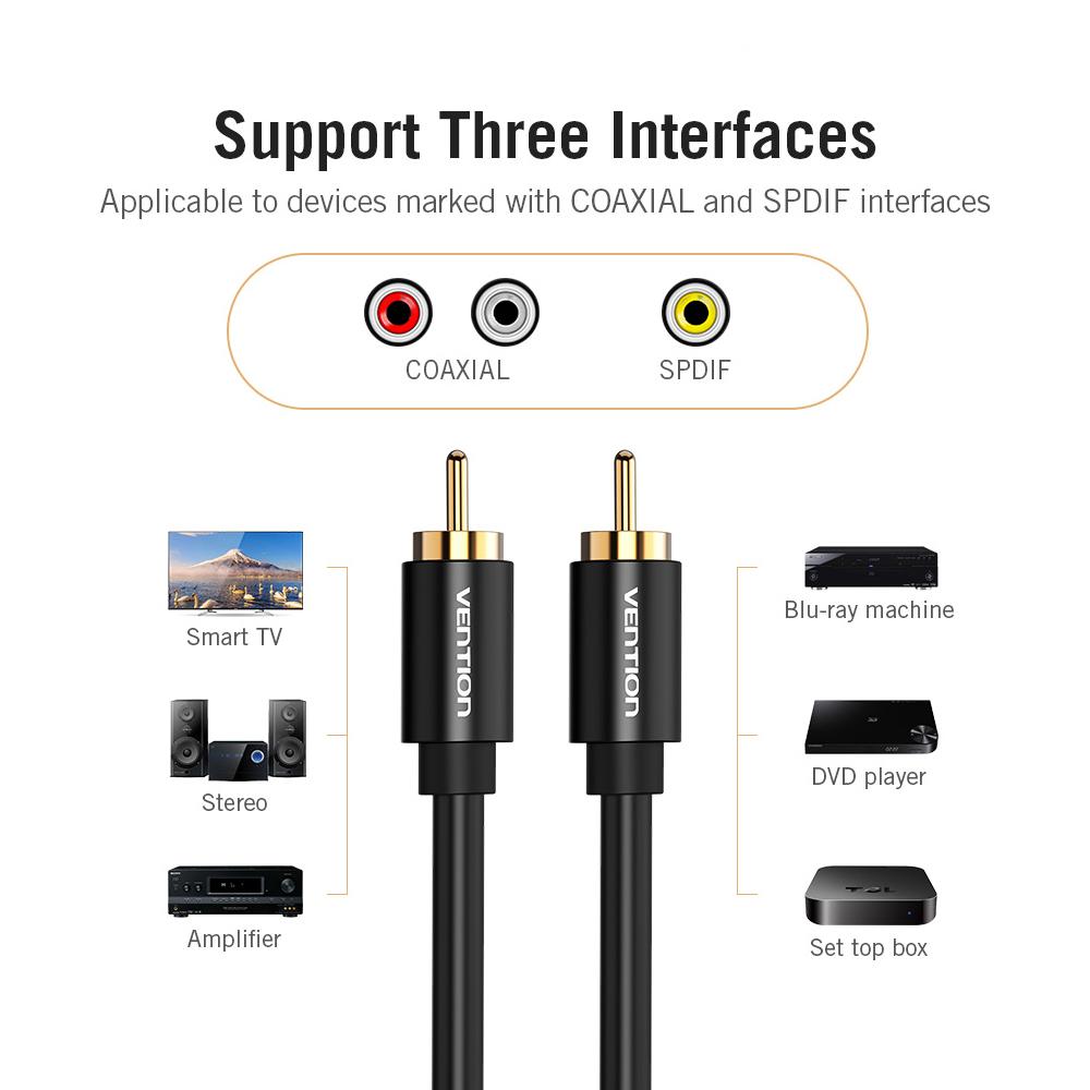 Vention RCA Coaxial Audio Video Cable RCA Male To Male Coaxial Audio Cable SPDIF Audio Amplifier Audio Video Cable Metal