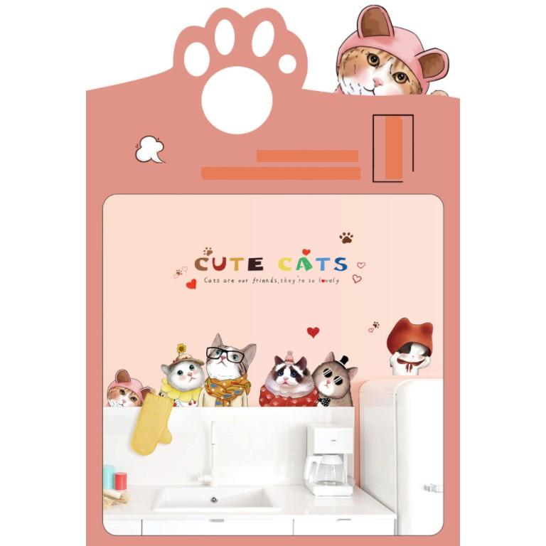 Decal dán tường trang trí - 6 CHÚ MÈO NGỘ NGHĨNH ĐÁNG YÊU CHO BÉ