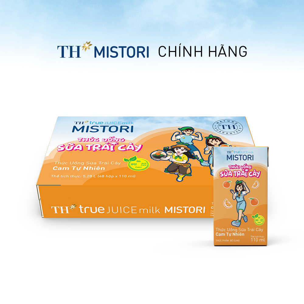 Thùng 48 hộp thức uống Sữa trái cây Cam tự nhiên TH true JUICE milk MISTORI 110ml x 48 hộp