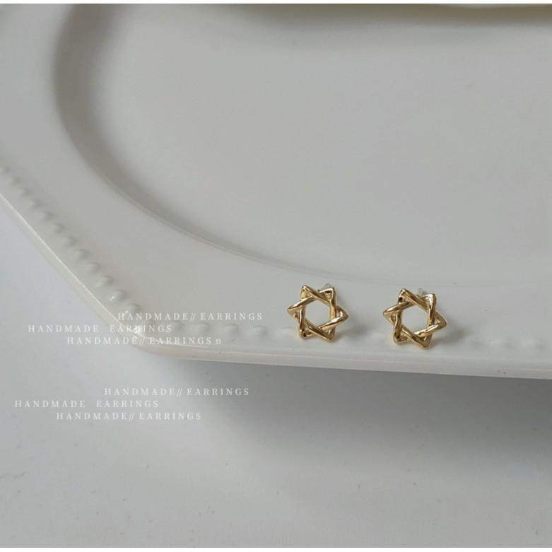 Bông Tai mạ vàng, Khuyên Tai 6 cạnh xát lỗ tai 2 màu siêu xinh lấp lánh dành cho nữ